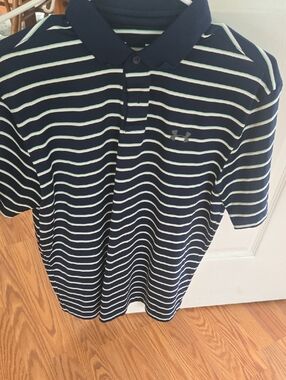 Under Armour Navy Polo with White & Light Blue Stripes